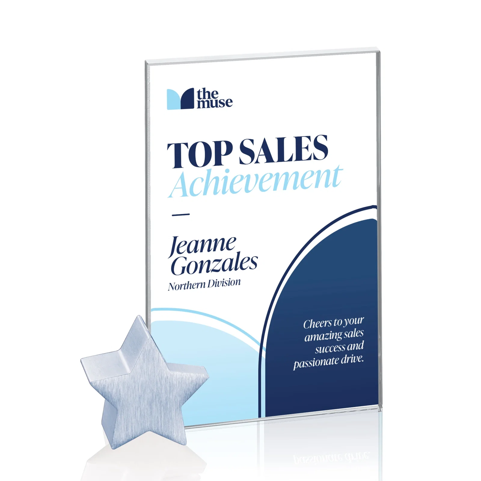 Personalized Starfire Crystal Rectangle Award on Aluminum Star Holder for volunteer appreciation