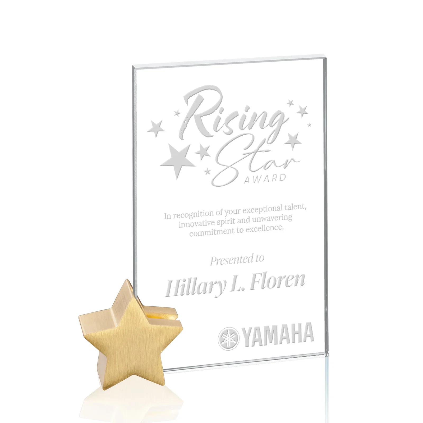 Custom Starfire Crystal Rectangle Award on Aluminum Star Holder for graduation ceremonies