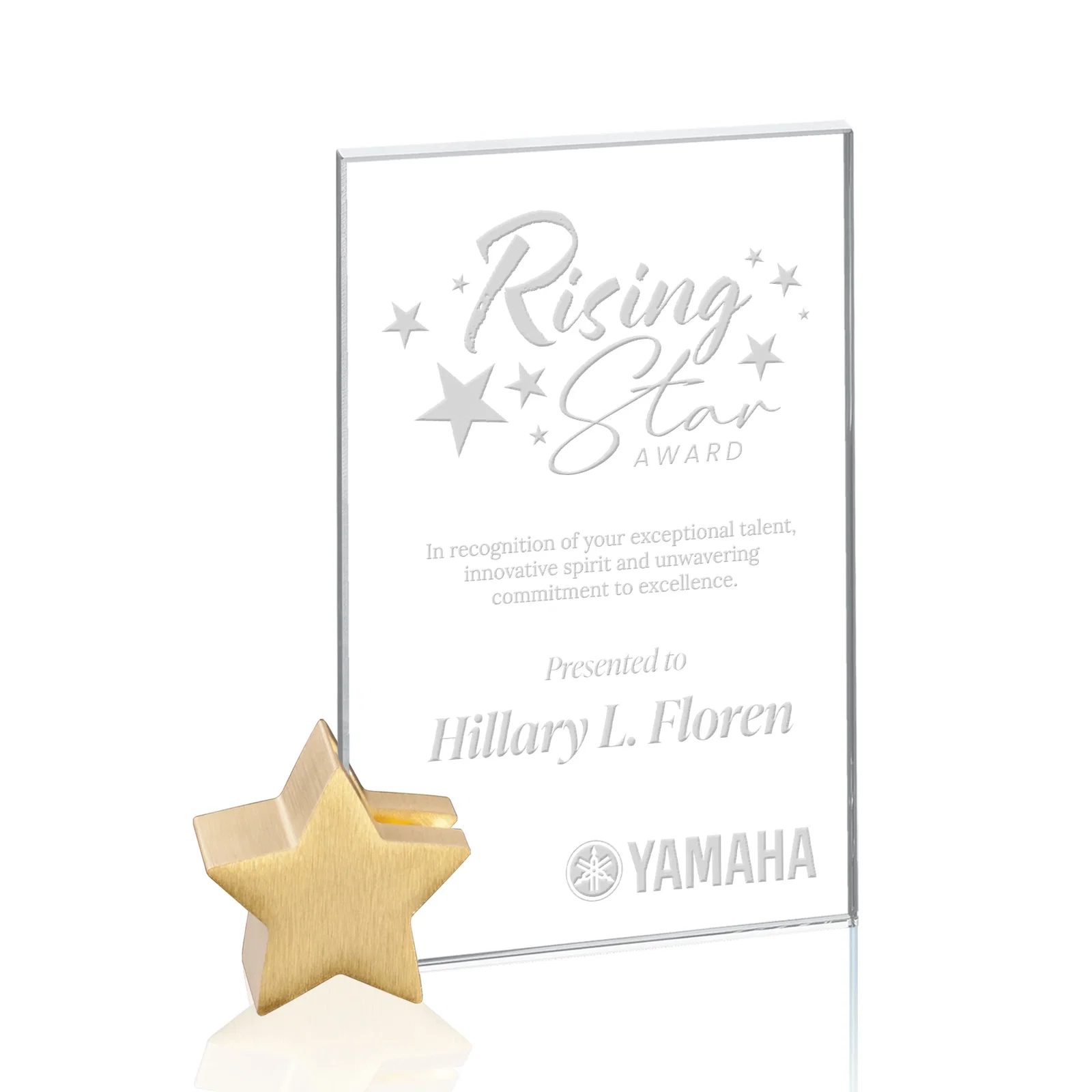 Custom Starfire Crystal Rectangle Award on Aluminum Star Holder for safety achievement programs