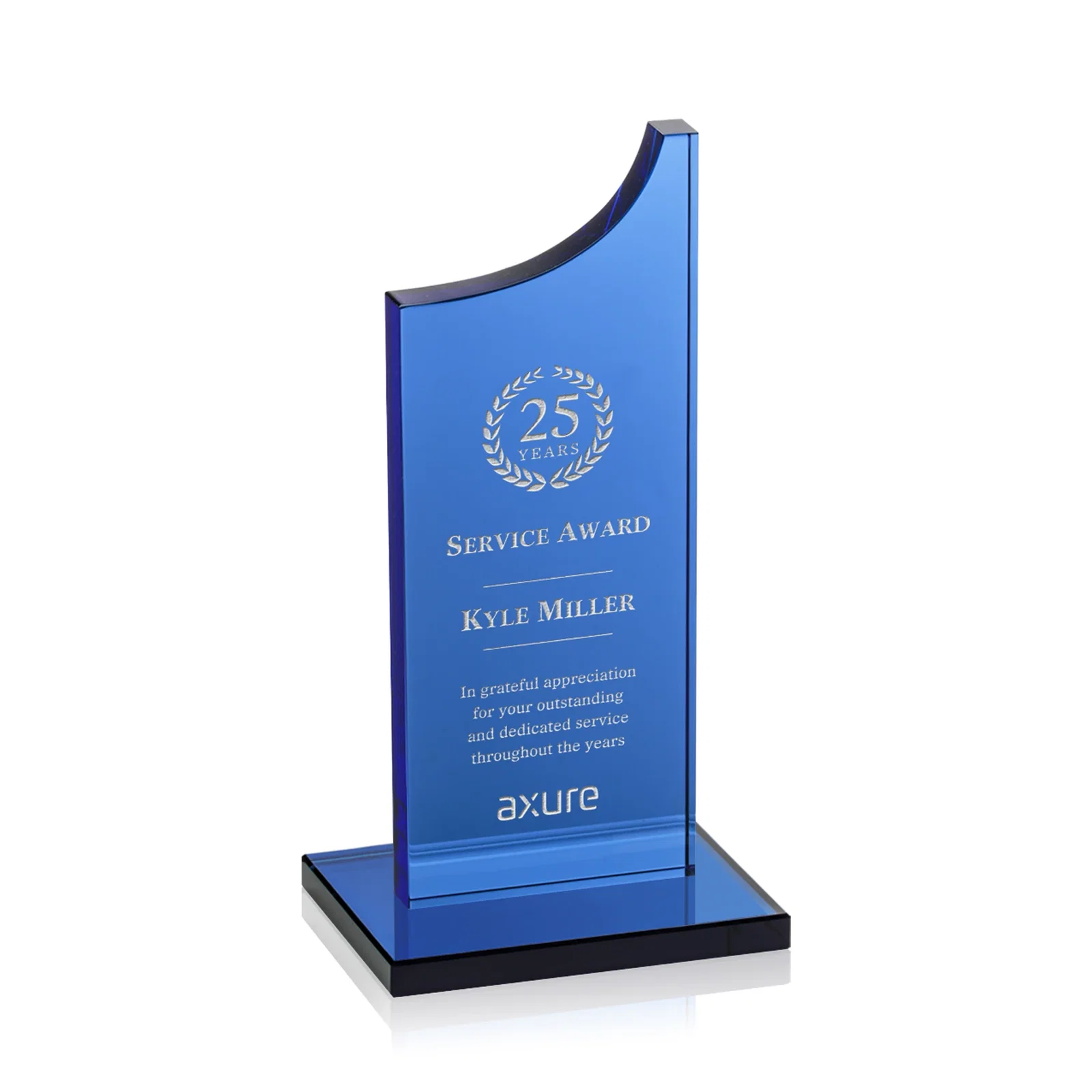 Custom Colored Optical Crystal Award with Rising Curved Silhouette, awards for dealer and partner awards