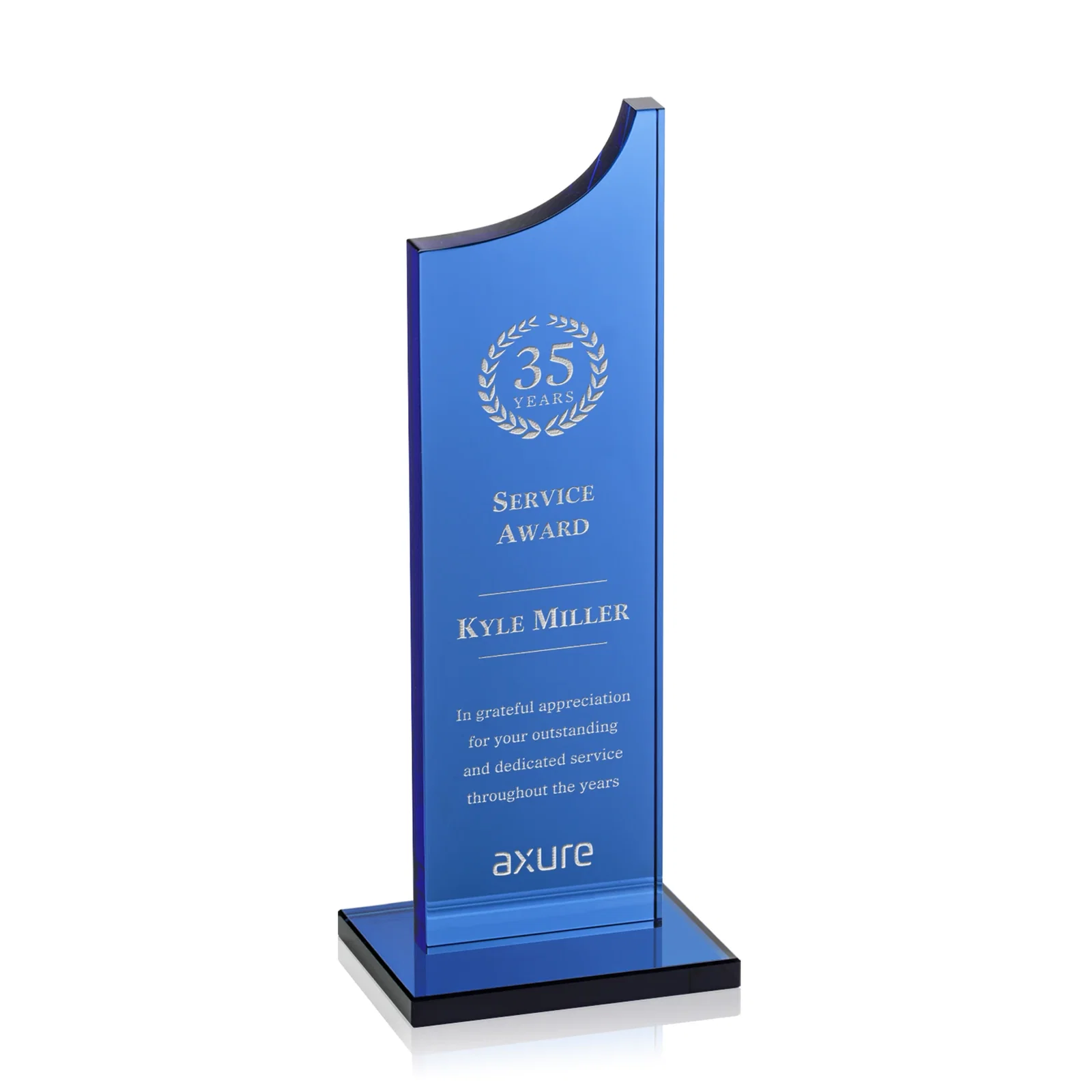 Custom Colored Optical Crystal Award with Rising Curved Silhouette, awards for company anniversary events