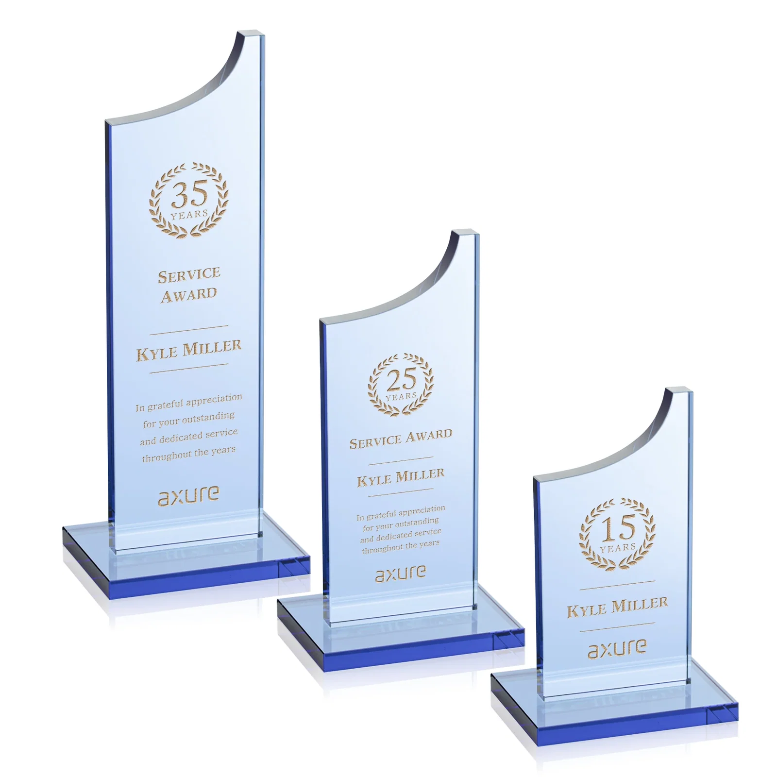 Personalized Colored Optical Crystal Award with Rising Curved Silhouette, awards for employee recognition