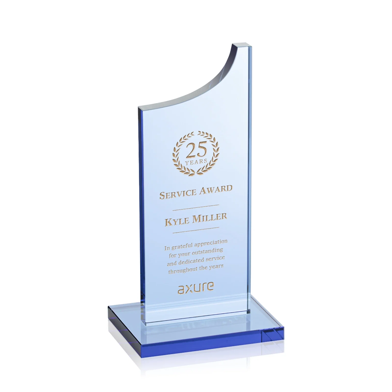 Personalized Colored Optical Crystal Award with Rising Curved Silhouette, awards for service anniversary gifts