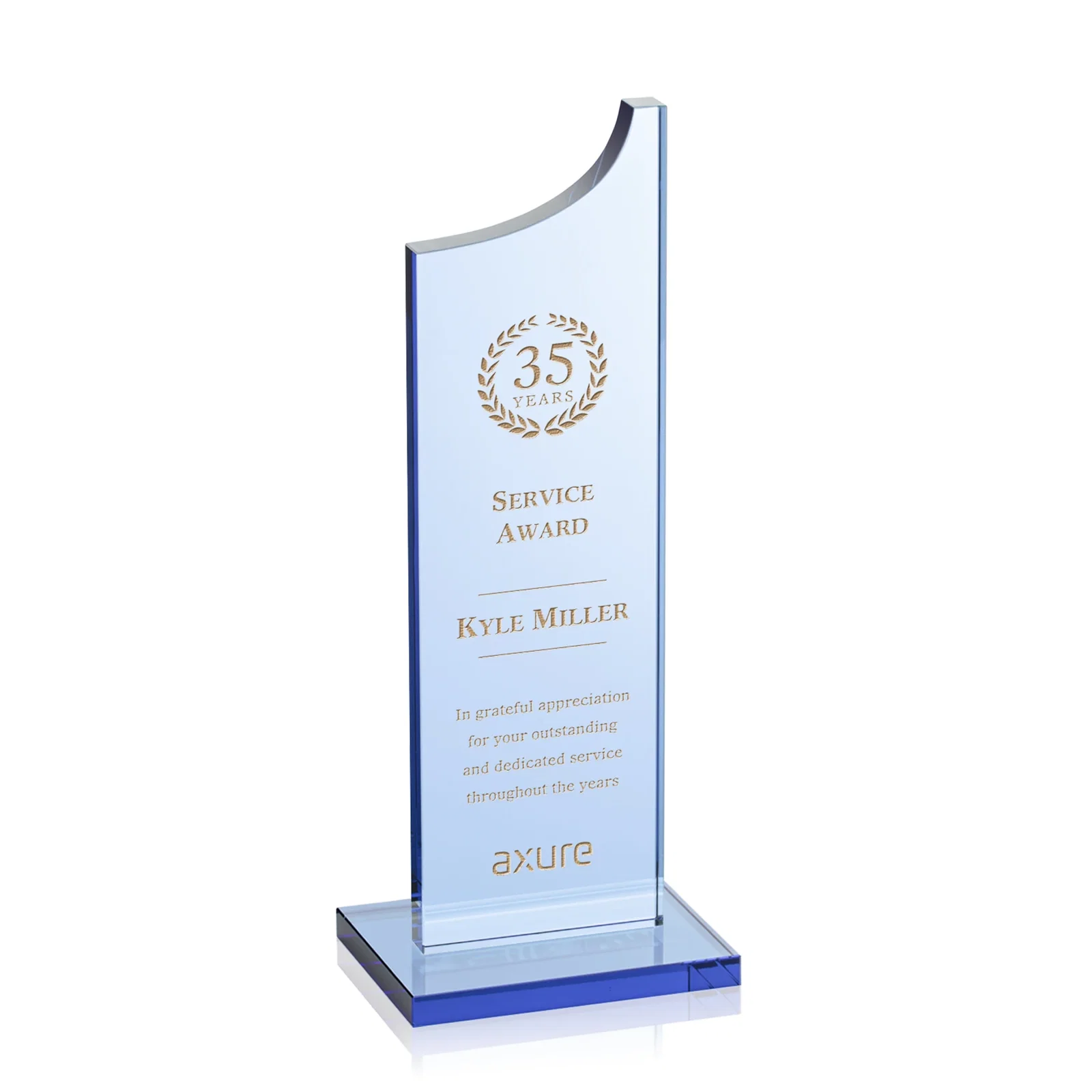 Personalized Colored Optical Crystal Award with Rising Curved Silhouette, awards for sales achievement awards