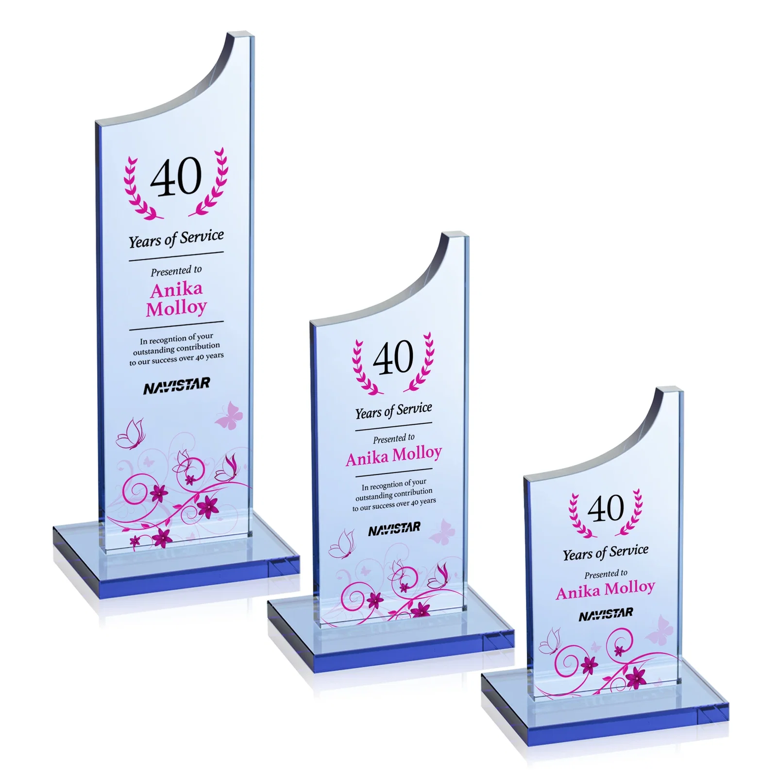 Personalized Colored Optical Crystal Award with Rising Curved Silhouette, awards for retirement presentations