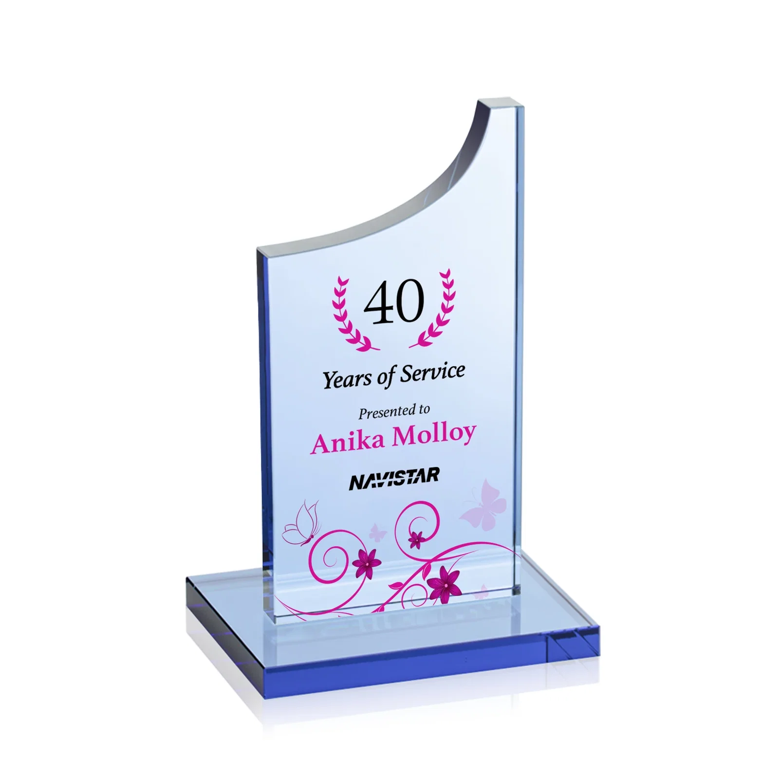 Personalized Colored Optical Crystal Award with Rising Curved Silhouette, awards for team milestone celebrations