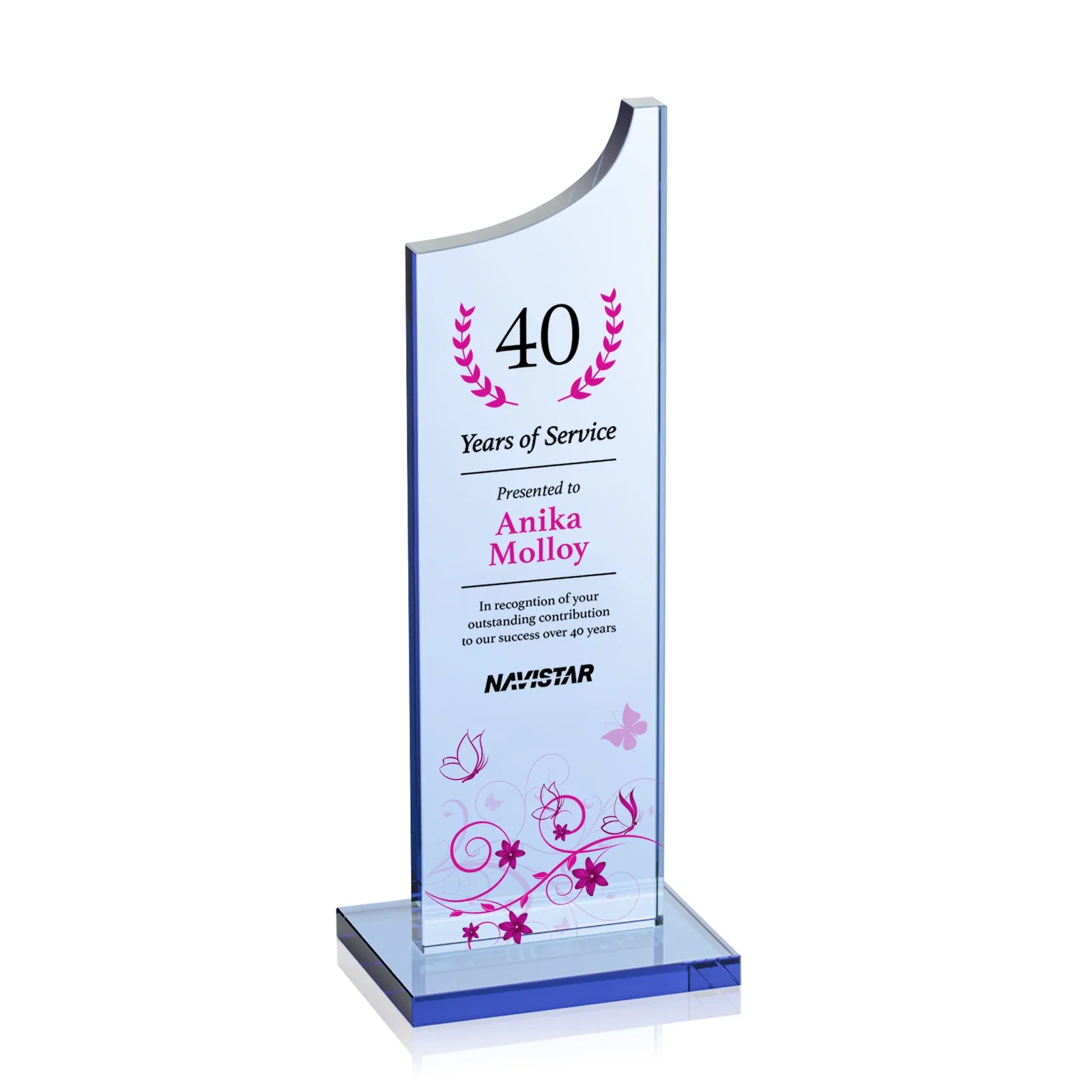Personalized Colored Optical Crystal Award with Rising Curved Silhouette, awards for graduation ceremonies