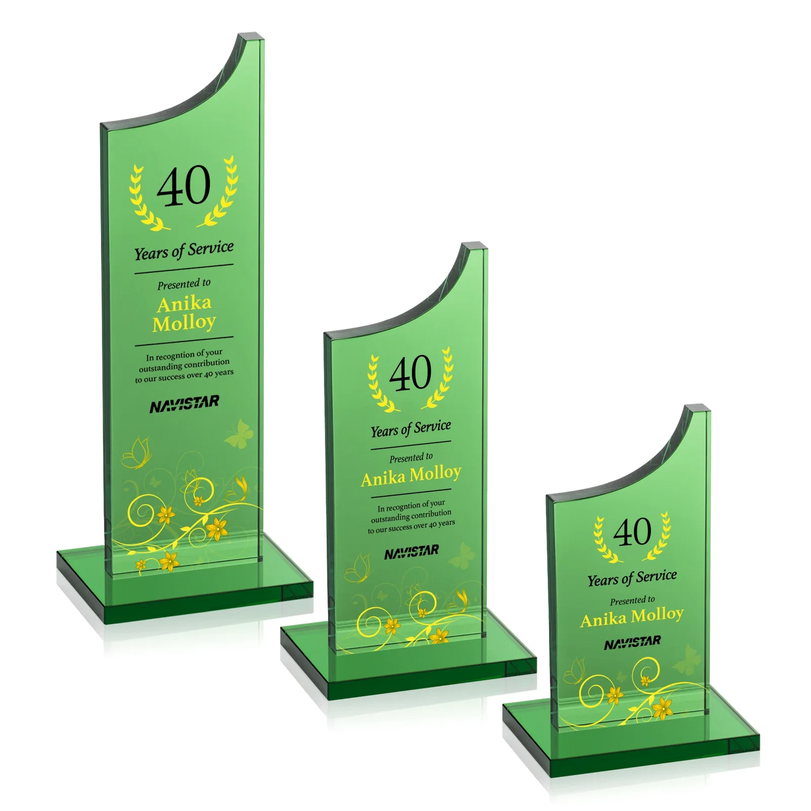 Personalized Colored Optical Crystal Award with Rising Curved Silhouette, awards for safety achievement programs