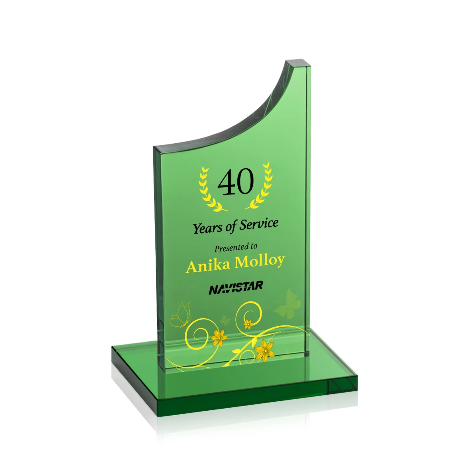 Personalized Colored Optical Crystal Award with Rising Curved Silhouette, awards for volunteer appreciation