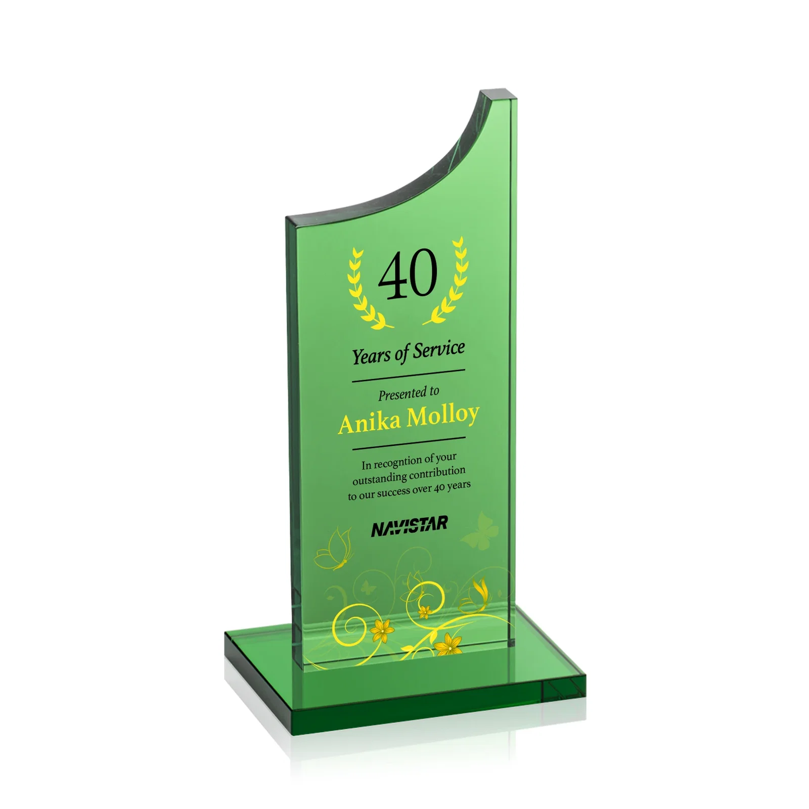 Personalized Colored Optical Crystal Award with Rising Curved Silhouette, awards for dealer and partner awards