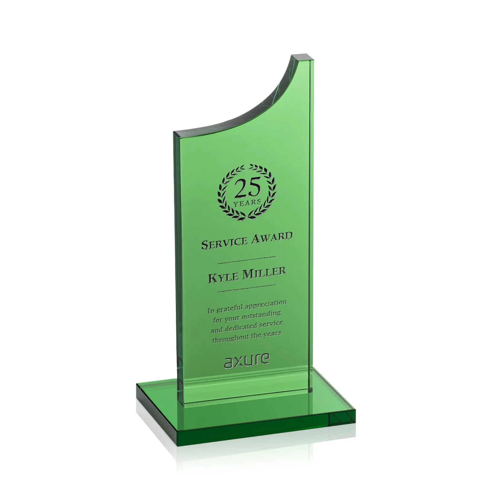 Custom Colored Optical Crystal Award with Rising Curved Silhouette, awards for service anniversary gifts