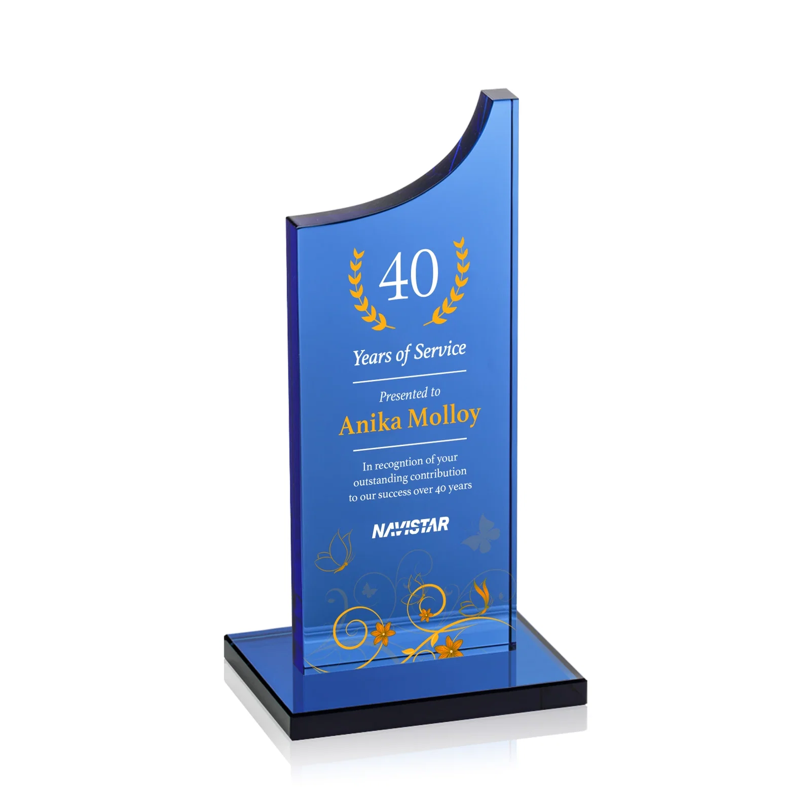 Promotional Colored Optical Crystal Award with Rising Curved Silhouette, awards for donor appreciation