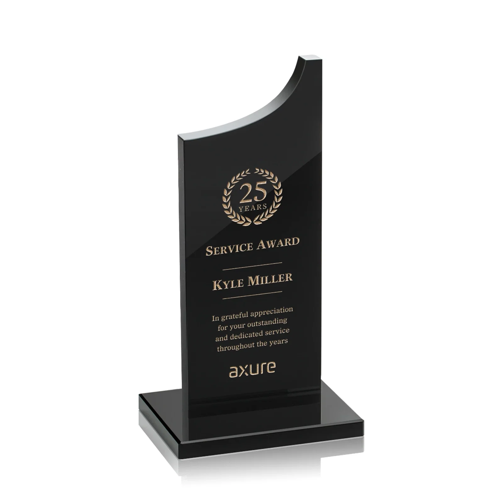 Custom Colored Optical Crystal Award with Rising Curved Silhouette, awards for donor appreciation