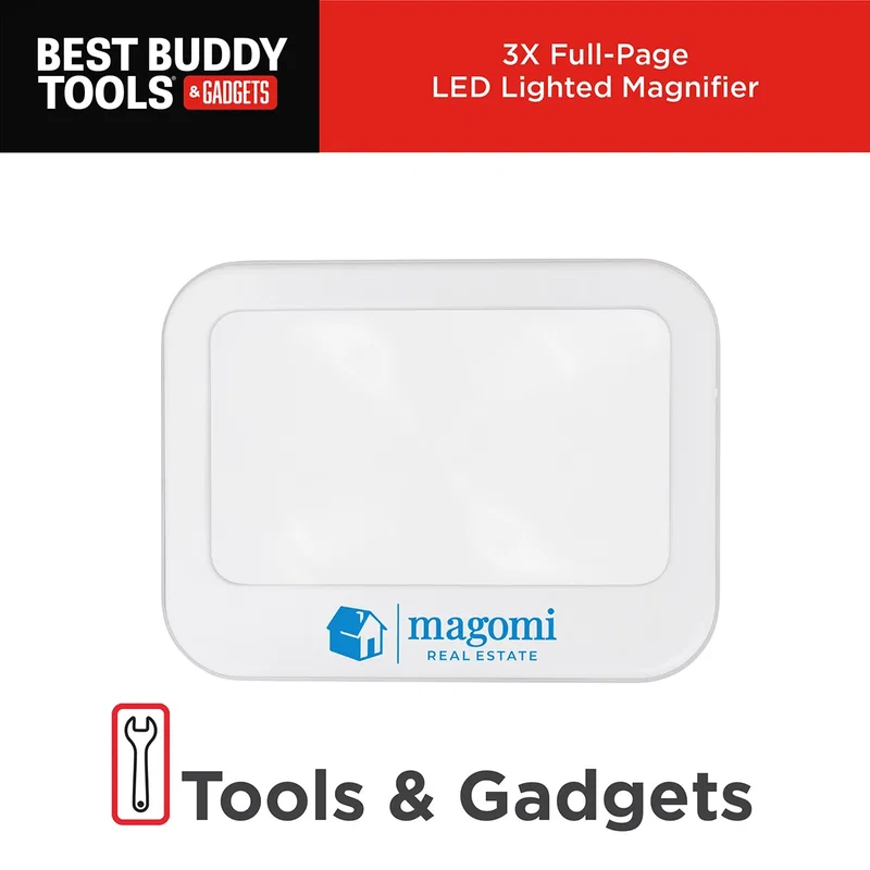 Side profile of the promotional 3X Full-Page LED Lighted Magnifier showing the handle grip