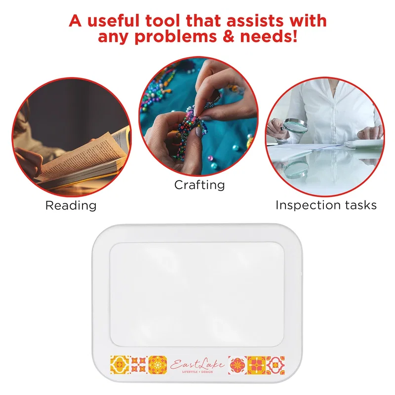 Angled view of the Best Buddy Tools magnifier showing the illuminated LED lights