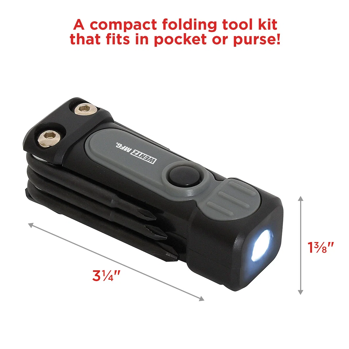 Custom branded 6-piece LED screwdriver set shown from the side