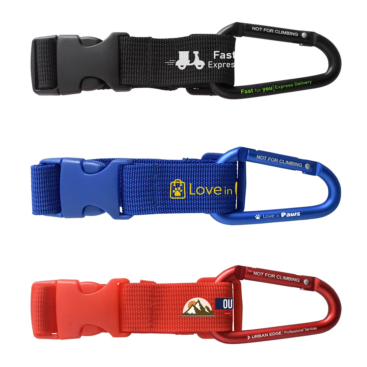 Custom Best Buddy Tools Adjustable Strap Carabiner, front view of the branded carabiner clip