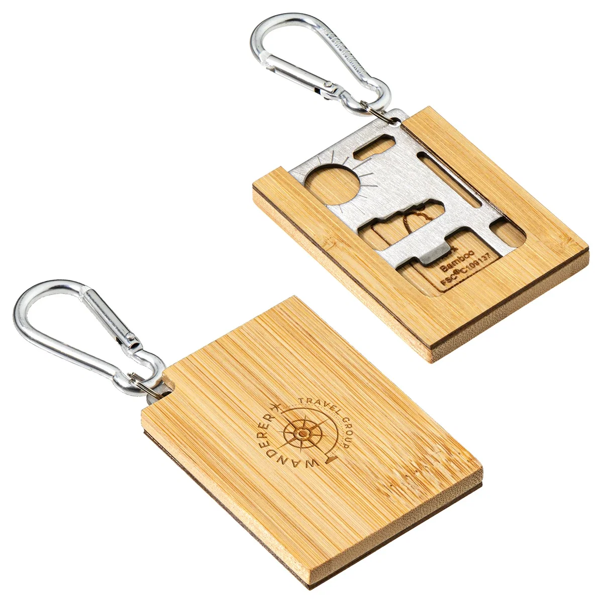 Custom Best Buddy Tools Bamboo Multi-Tool, front view of the branded carabiner tool