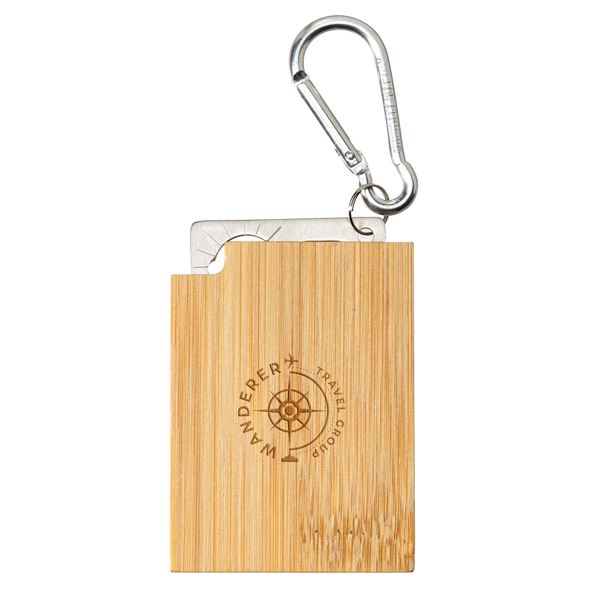 Close-up of the custom Best Buddy Tools Bamboo Multi-Tool's logo imprint area