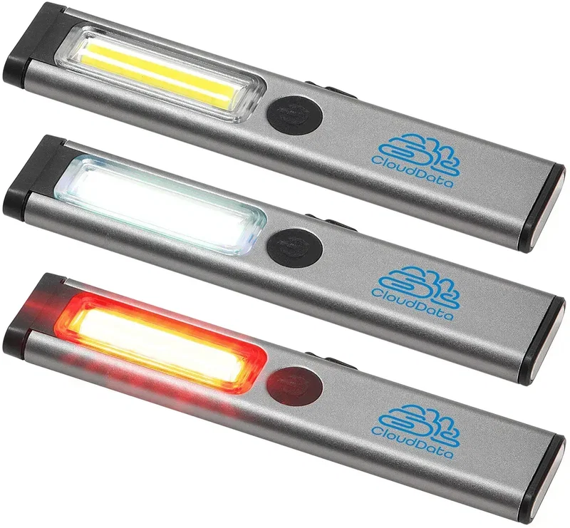 Promotional Beam COB pocket light showing the magnetic base sticking to metal