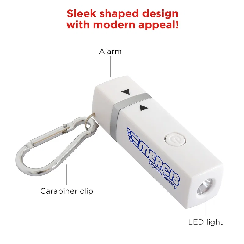 Close-up of the carabiner key light's alarm button and LED area