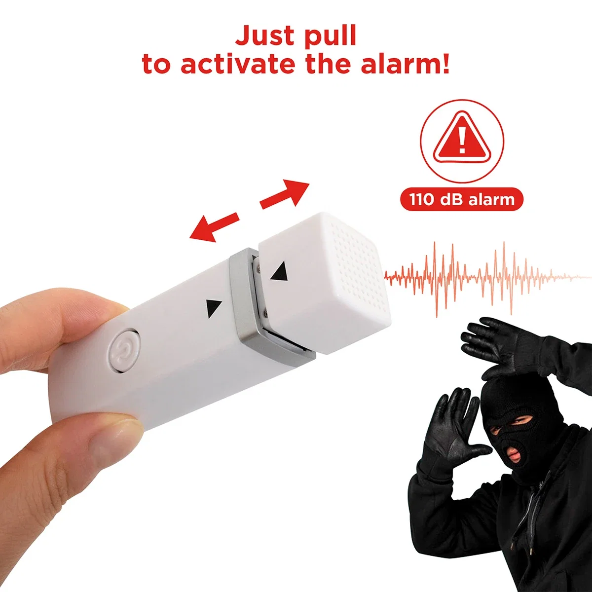 Demonstration of pulling the carabiner key light to trigger its 110 dB alarm