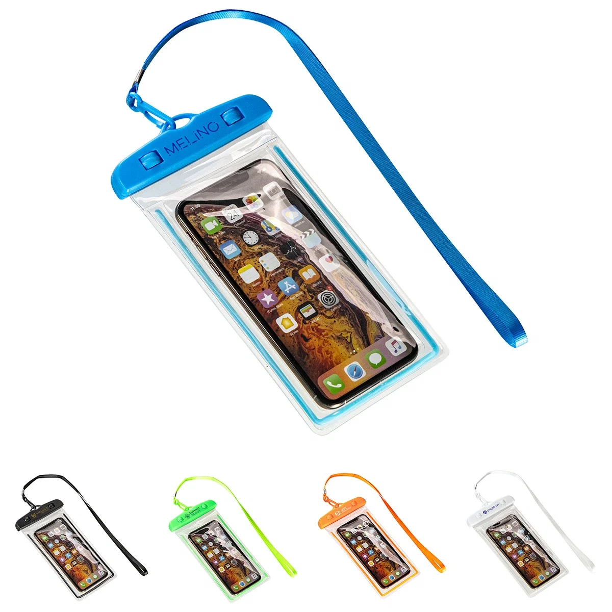 Custom Best Buddy Tools Coral IPX8 Waterproof TPU Phone Pouch, front view of the branded phone pouch