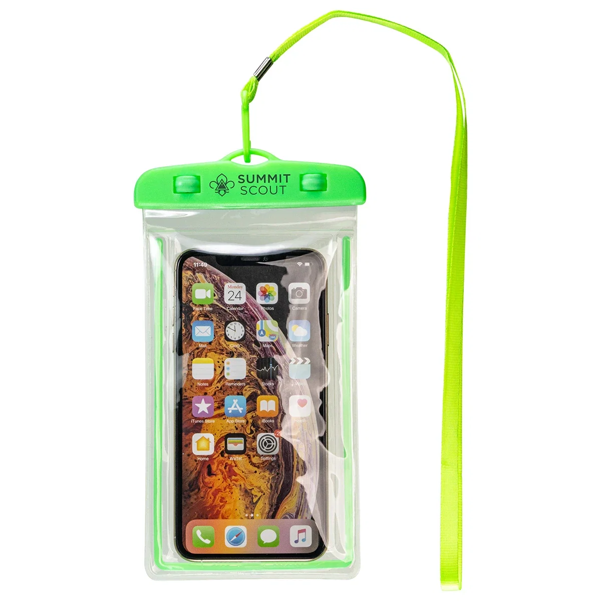 Side profile of the Best Buddy Tools Coral IPX8 Waterproof TPU Phone Pouch, showing its slim profile