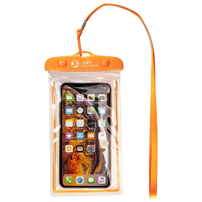 Best Buddy Tools Coral IPX8 Waterproof TPU Phone Pouch worn on a lanyard around the neck