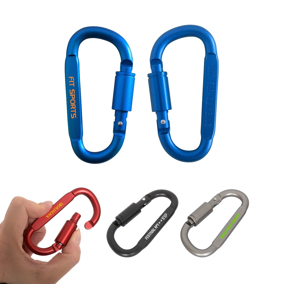 Custom Best Buddy Tools D-Ring Carabiner, front view of the branded carabiner with lock