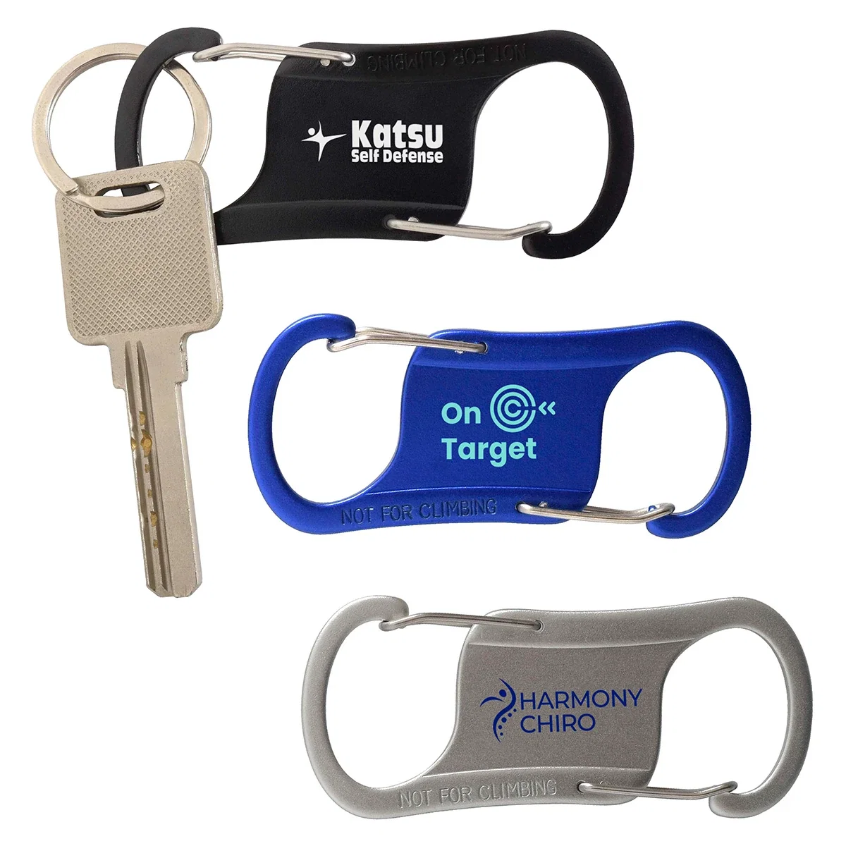 Custom Best Buddy Tools Dual Carabiner, front view of the branded clip tool