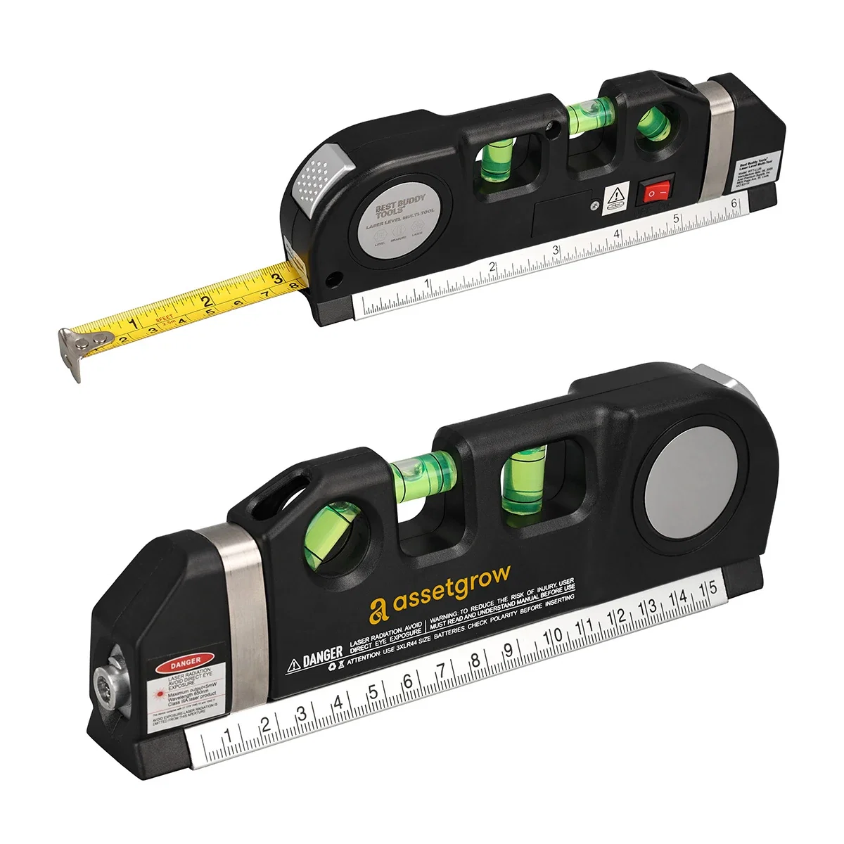 Custom Best Buddy Tools® Laser Level Multi-Tool, front view of the branded tool