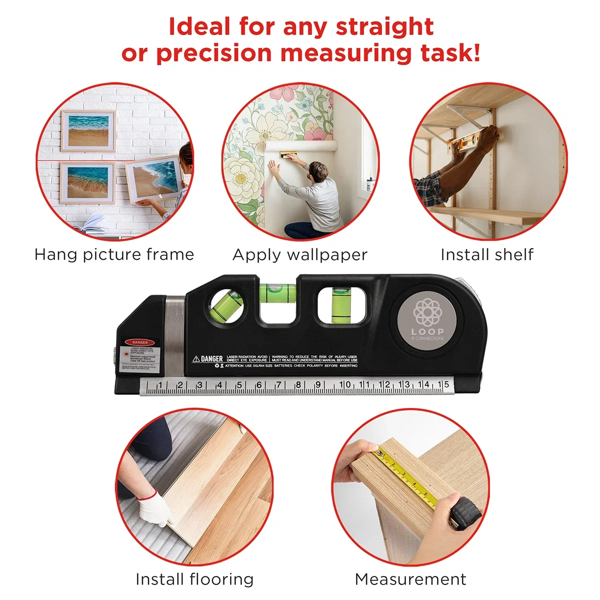 Best Buddy Tools Laser Level Multi-Tool in use, leveling a picture frame