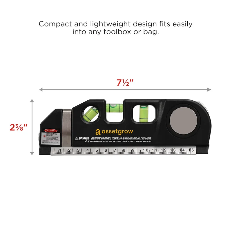 Best Buddy Tools Laser Level Multi-Tool shown with its measuring tape and bubble levels extended