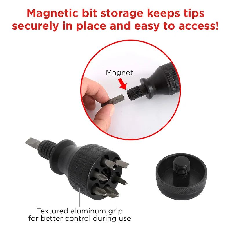 Best Buddy Tools Mini 7-in-1 Screwdriver in use, precision bit driving a small screw
