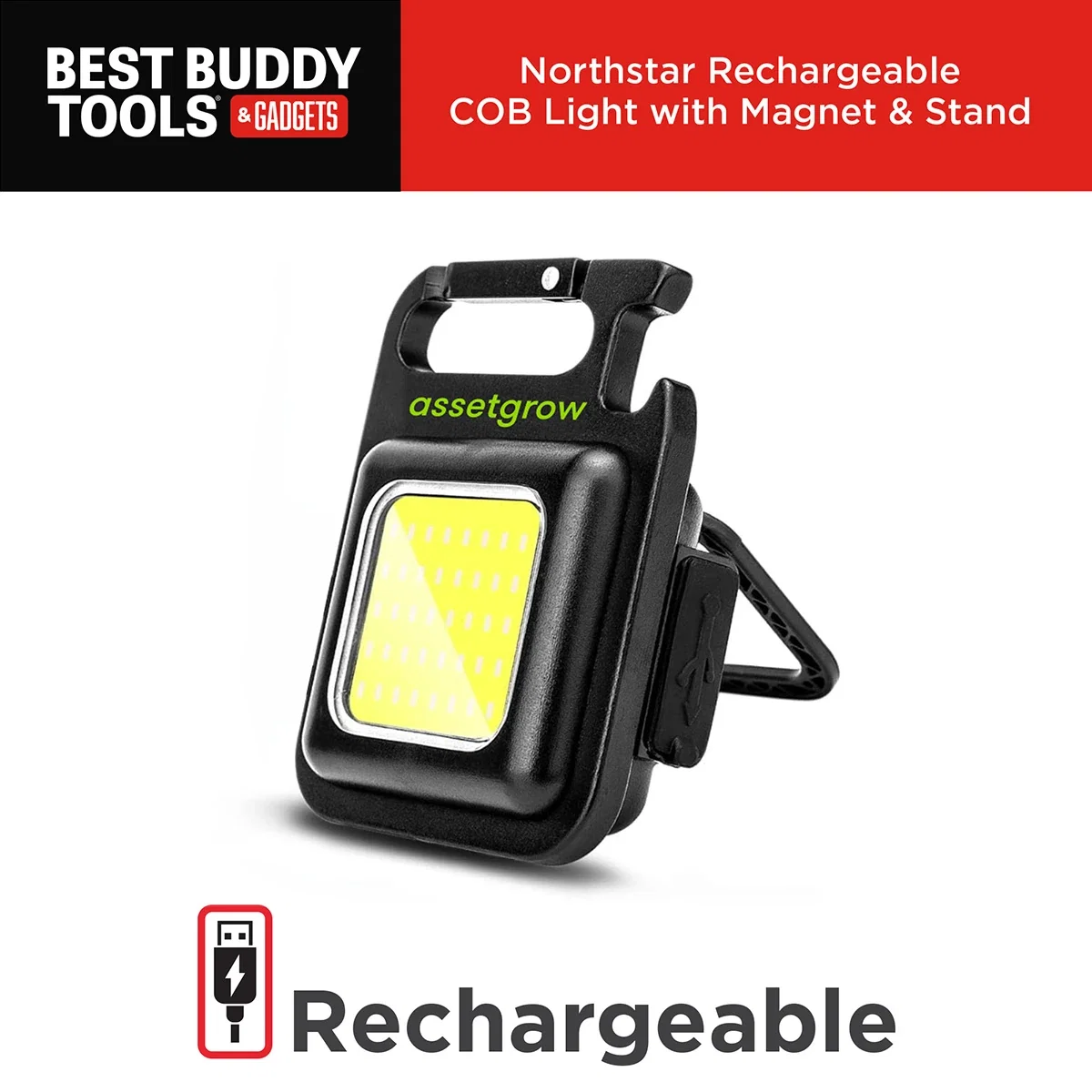 Custom Northstar COB work light clipped to a pocket, side profile showing the clip