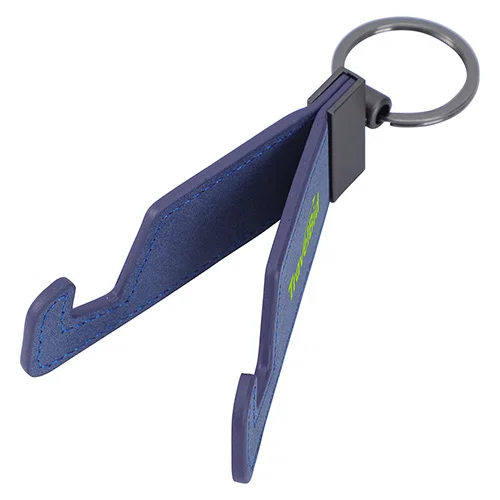 Custom branded Best Buddy phone holder key ring, front view of promotional keychain phone stand