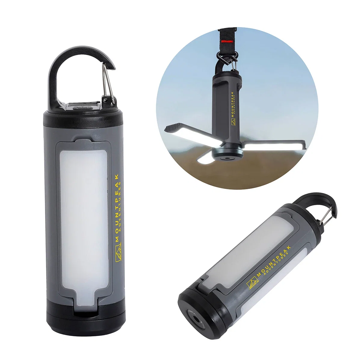 Custom Best Buddy Tools Rechargeable Carabiner Folding LED Light, front view of the branded worklight