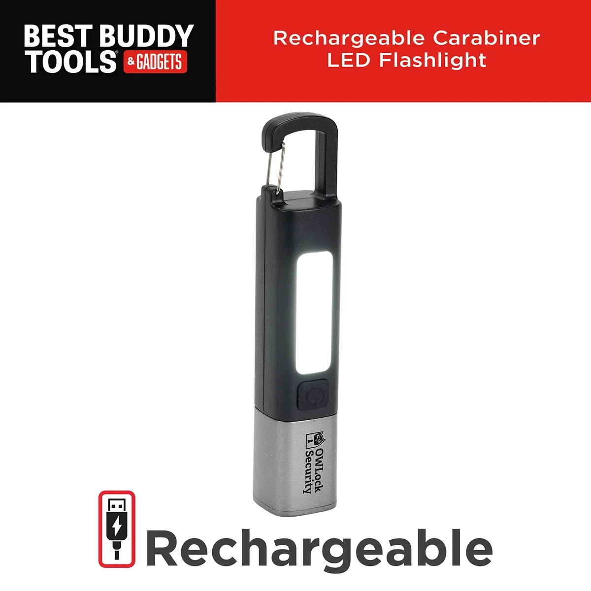 Side profile of the custom Best Buddy Tools carabiner flashlight