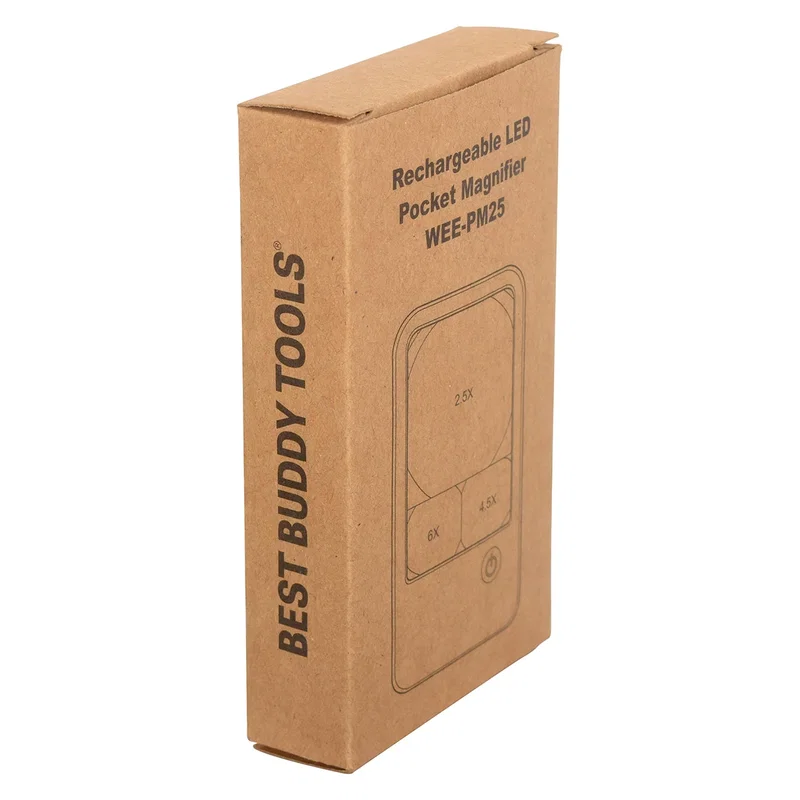 Best Buddy Tools Rechargeable LED Pocket Magnifier, retail packaging shot