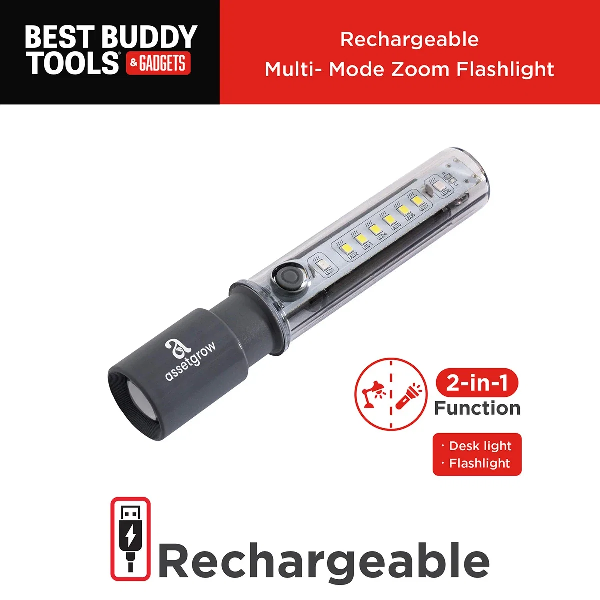 Close-up of the custom Best Buddy Tools flashlight's logo imprint area