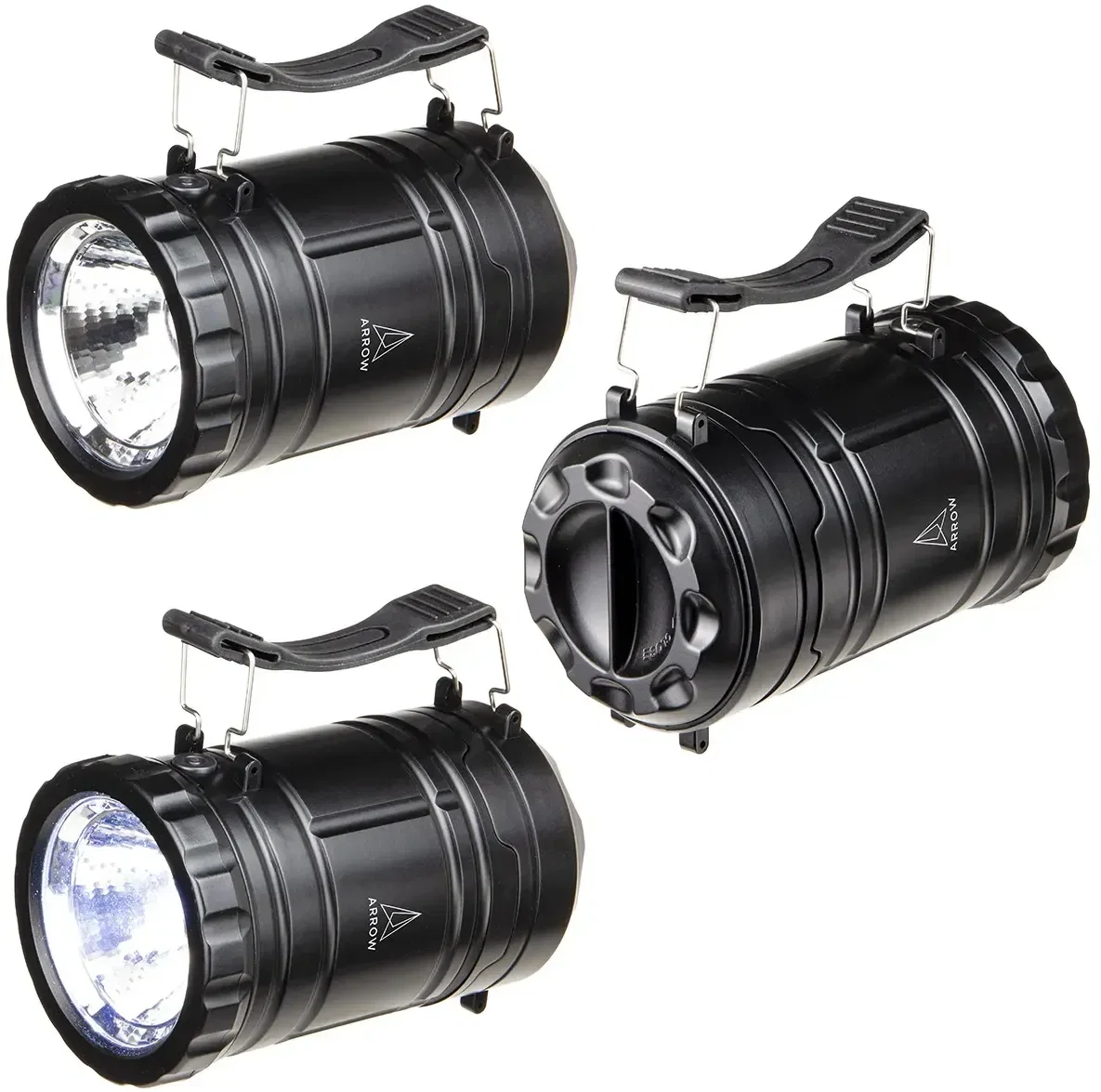 Branded Retro Combo COB lantern front LED flashlight beam, side view
