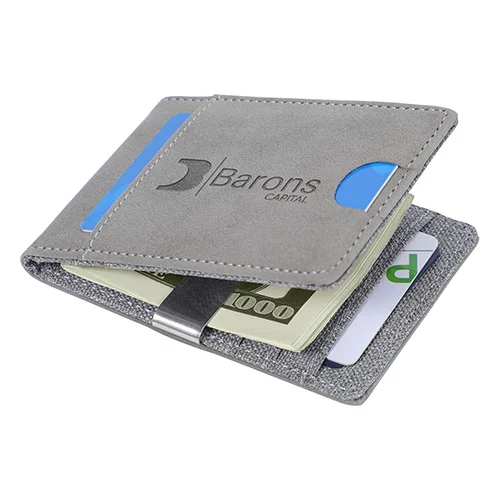 Promotional slim money clip holder with cash secured