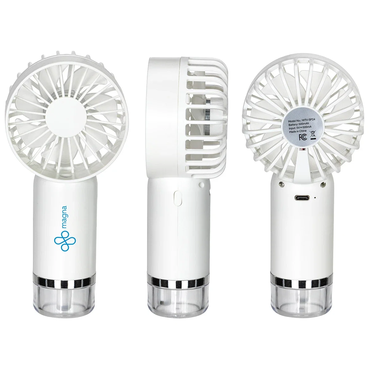 Best Buddy Tools Spritz misting fan shown from front, side, and back in a studio product shot