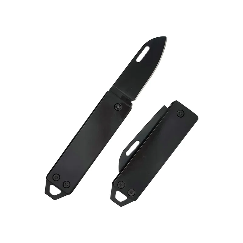Custom Best Buddy Tools stainless steel key chain pocket knife shown both open and folded, front view