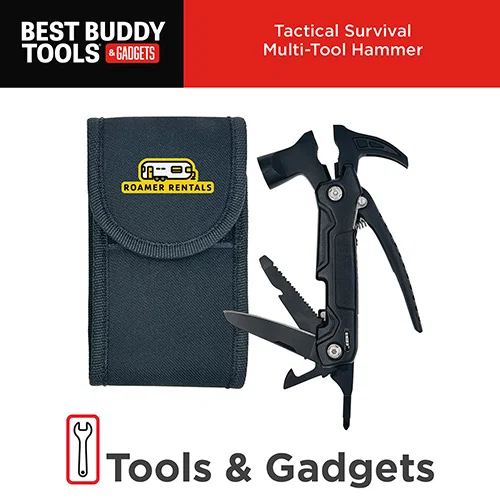 Best Buddy multi-tool hammer promotional logo tool opened to pliers, side view