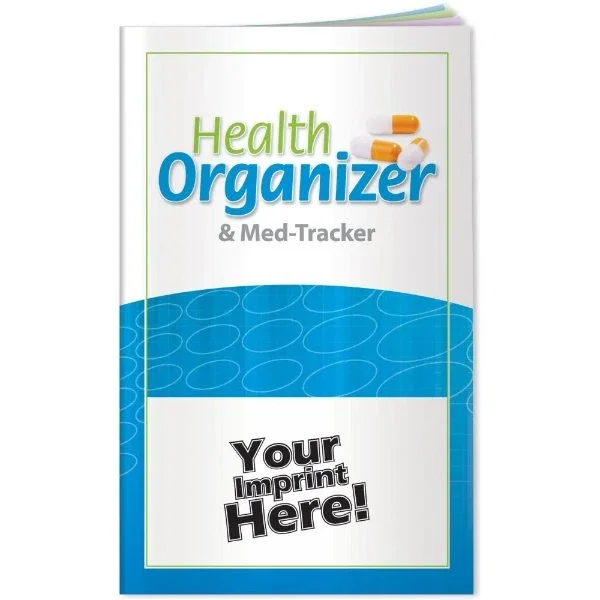 Health Organizer and Medication Tracker booklet cover, full-size health log book