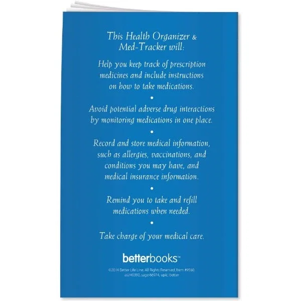 Health Organizer booklet interior medication dosage and schedule tracking pages
