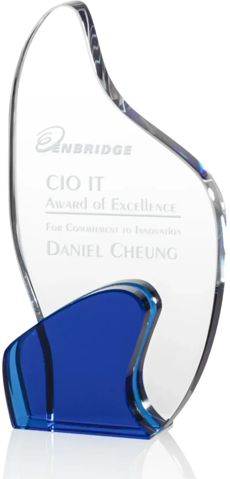 Bevan Custom Crystal Award with Blue Base (8"/9") — view 2