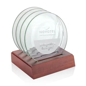 Beveled Glass Coaster Set with a Wooden Base